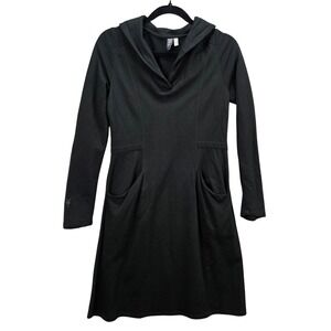 Ibex Womens Black 100% Merino Wool Long Sleeve Dress with Pockets Shawl Collar S